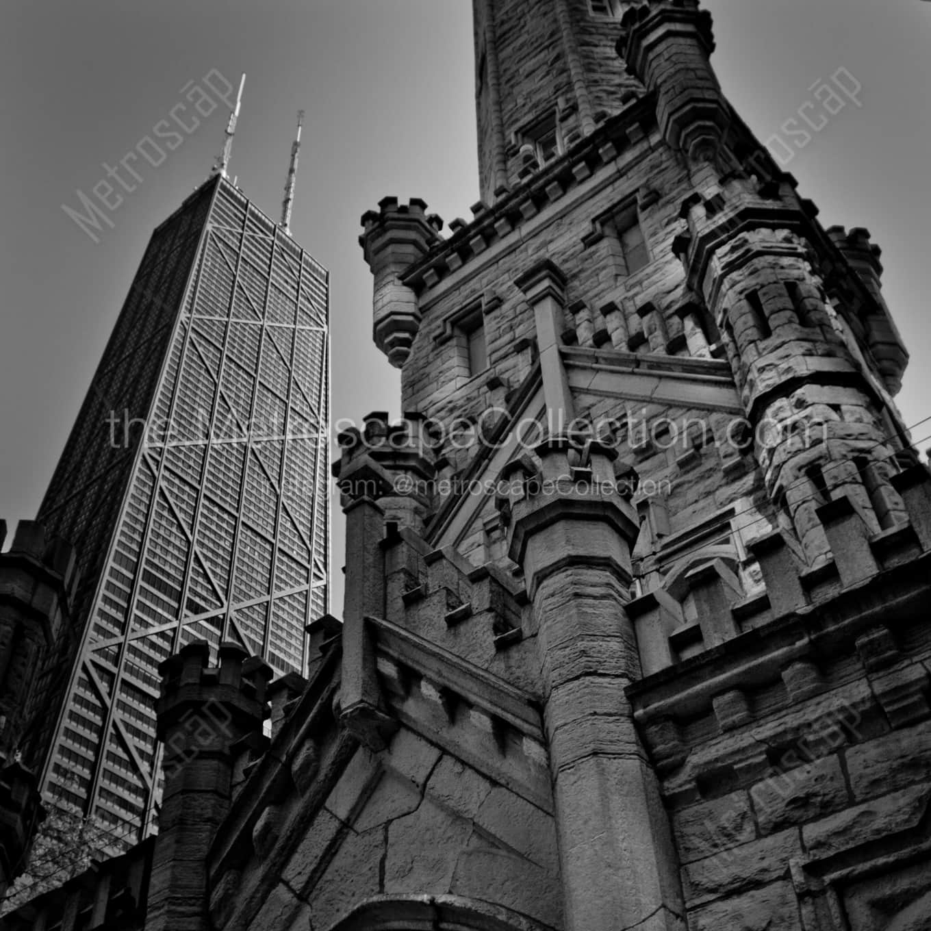 The Water Tower and Hancock Building landscape black and white Photography square crop