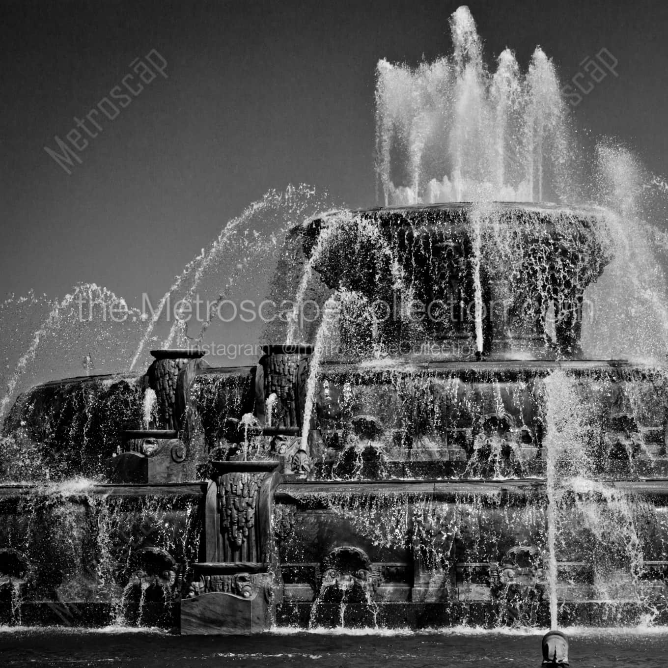 Close Up of Buckingham Fountain landscape black and white Photography Close Up of Buckingham Fountain landscape black and white Photography square crop