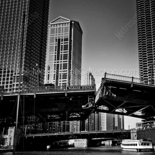 Matte Black WOOD Framed Black and White Chicago Photograph: The Wabash Avenue Draw Bridge in a Square Matte Black Wood Frame