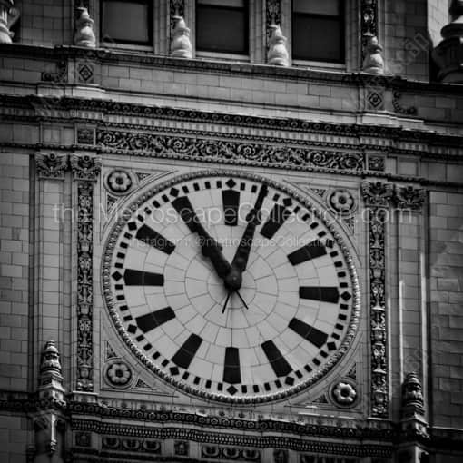 Matte Black WOOD Framed Black and White Chicago Photograph: Clock Face of the Wrigley Building in a Square Matte Black Wood Frame