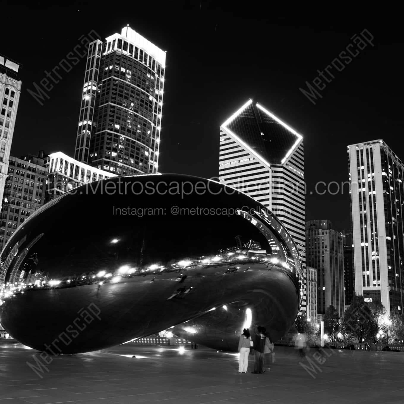 Cloud Gate in Millenium Park landscape black and white Photography Cloud Gate in Millenium Park landscape black and white Photography square crop