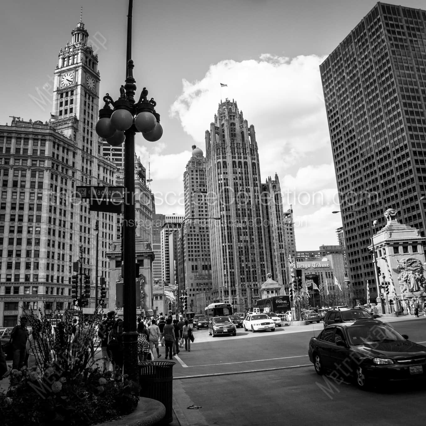Michigan Avenue and Wacker Drive Looking North landscape black and white Photography square crop