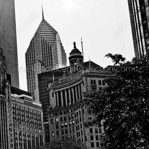 Matte Black WOOD Framed Black and White Chicago Photograph: The London Guarantee and Prudential Buildings in a Square Matte Black Wood Frame