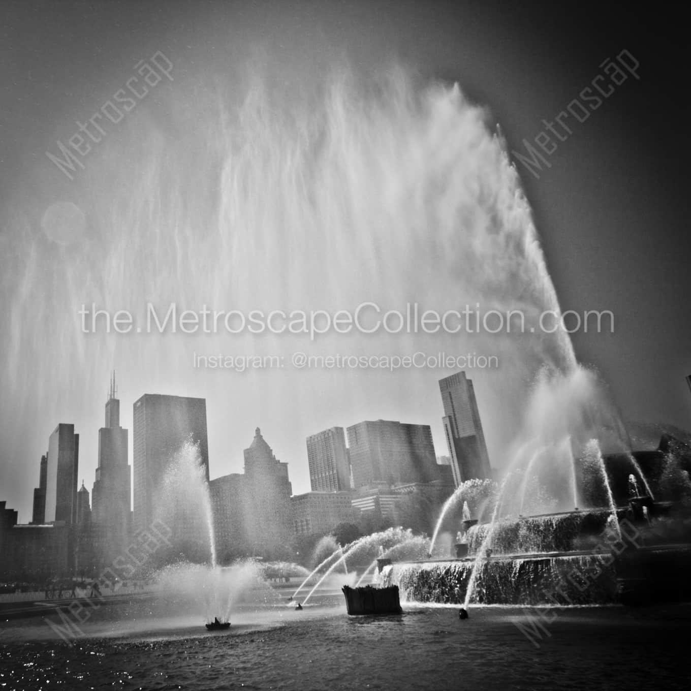 Spray from the Buckingham Fountain landscape black and white Photography square crop