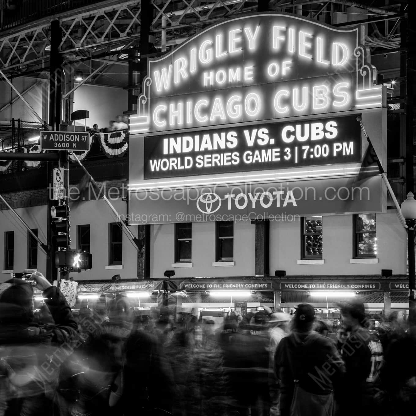 The Wrigley Field Sign for the 2016 World Series landscape black and white Photography square crop