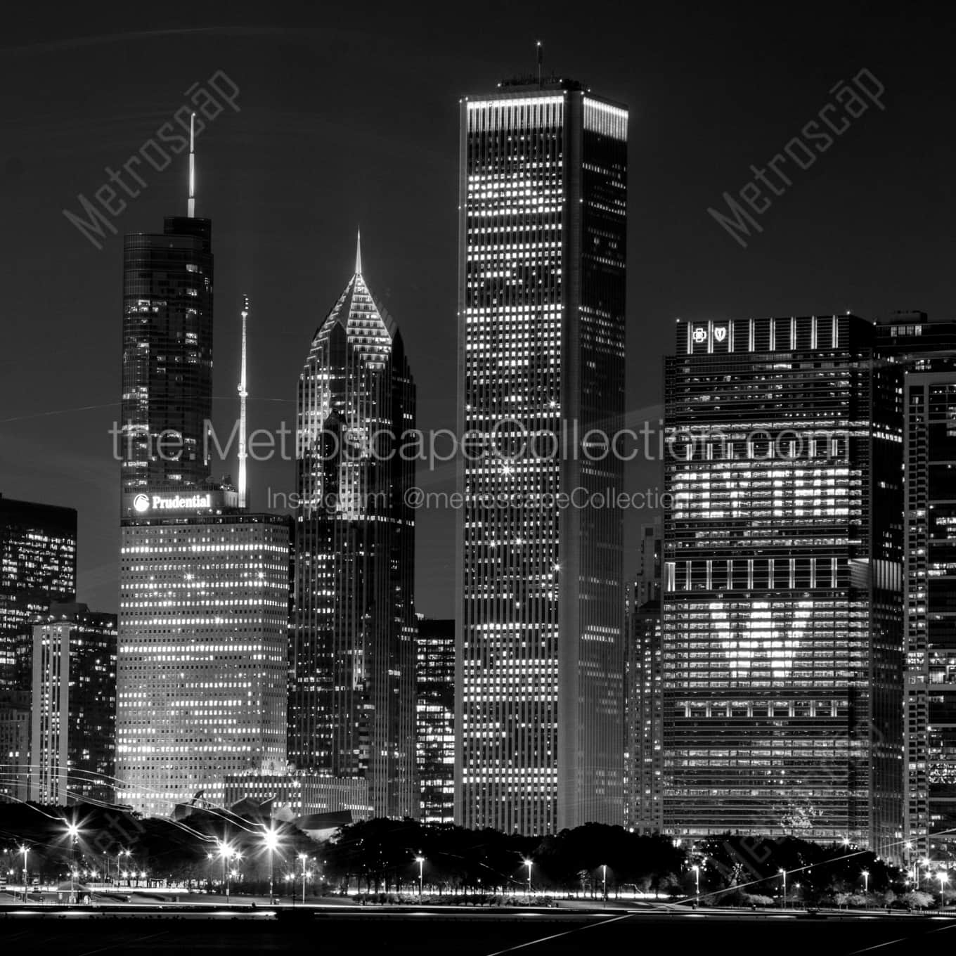 Cubs FLY-THE-W Message in Chicago Skyline landscape black and white Photography square crop