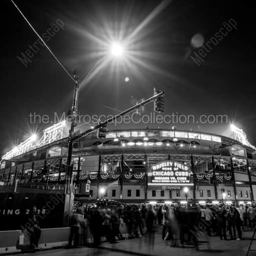 Matte Black WOOD Framed Black and White Chicago Photograph: The Friendly Confines during the 2016 World Series in a Square Matte Black Wood Frame