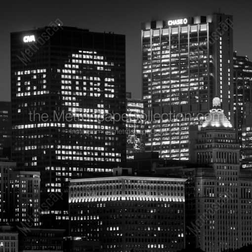 Matte Black WOOD Framed Black and White Chicago Photograph: Go Cubs in the CNA Building in a Square Matte Black Wood Frame