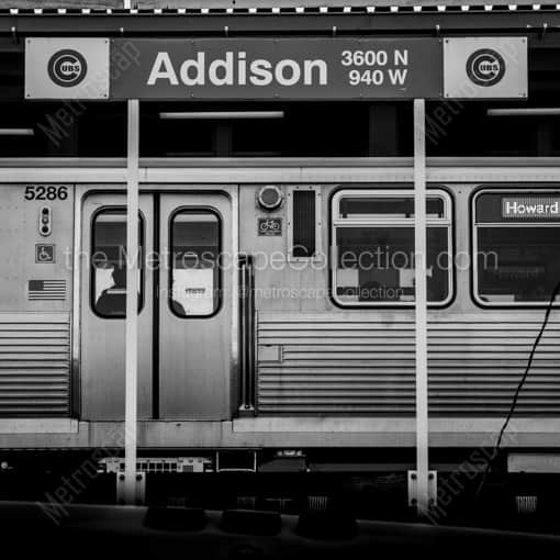 Matte Black WOOD Framed Black and White Chicago Photograph: Addison Street L Station at Wrigley Field in a Square Matte Black Wood Frame
