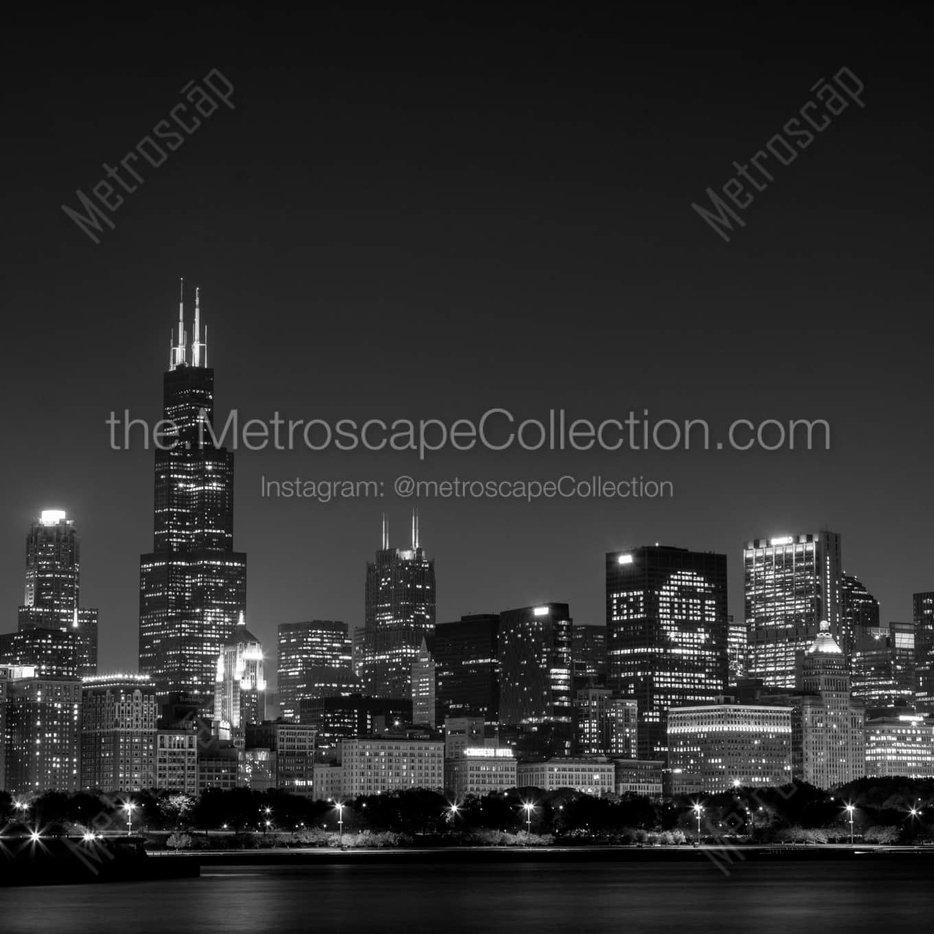 The Sears Tower and Go Cubs in the Chicago Skyline landscape black and white Photography The Sears Tower and Go Cubs in the Chicago Skyline landscape black and white Photography square crop