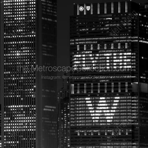 Matte Black WOOD Framed Black and White Chicago Photograph: The Anthem Building during 2016 World Series in a Square Matte Black Wood Frame