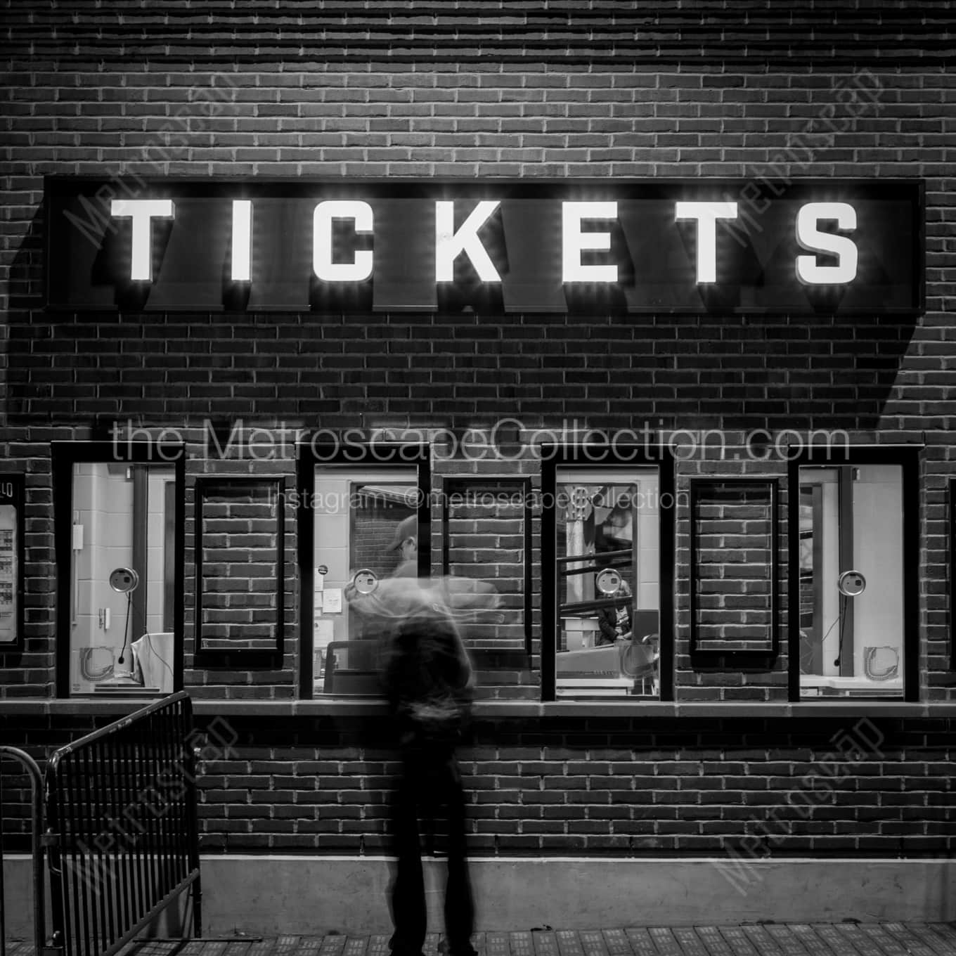 A Wrigley Field Ticket Window at Night landscape black and white Photography A Wrigley Field Ticket Window at Night landscape black and white Photography square crop