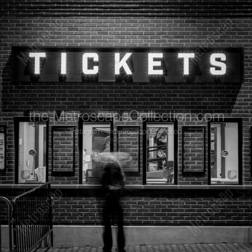 Matte Black WOOD Framed Black and White Chicago Photograph: A Wrigley Field Ticket Window at Night in a Square Matte Black Wood Frame