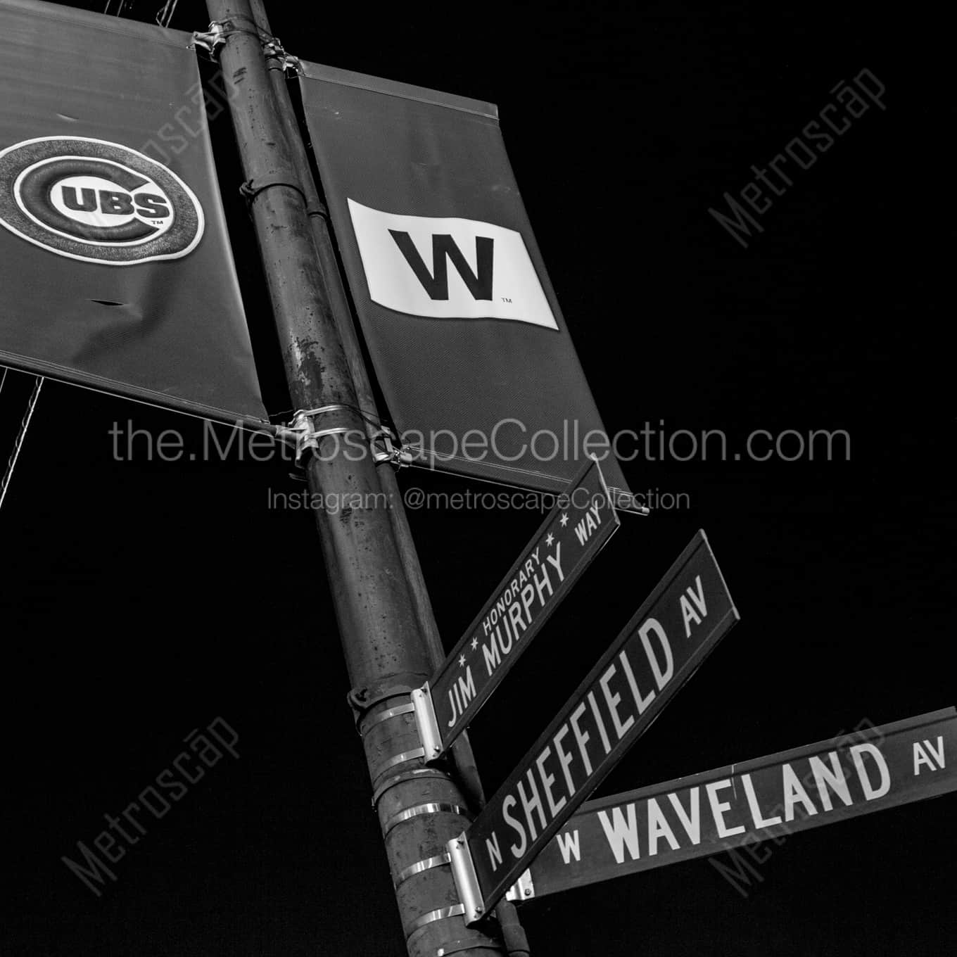 Sheffield and Waveland Street Signs landscape black and white Photography Sheffield and Waveland Street Signs landscape black and white Photography square crop