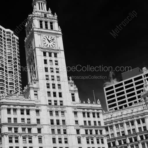 Matte Black WOOD Framed Black and White Chicago Photograph: The Facade of the Wrigley Building in a Square Matte Black Wood Frame