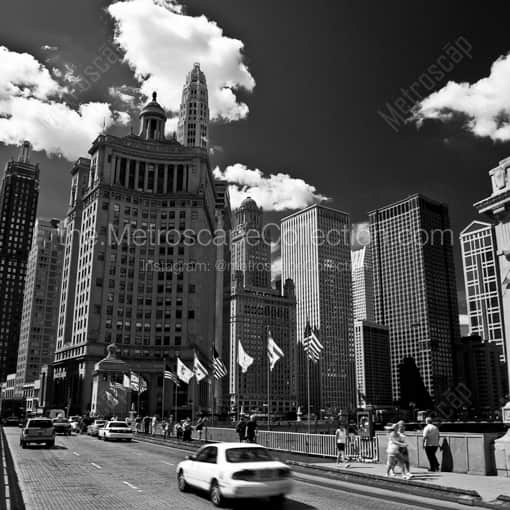 Matte Black WOOD Framed Black and White Chicago Photograph: The London Guarantee Building at Michigan Avenue and Wacker Drive in a Square Matte Black Wood Frame