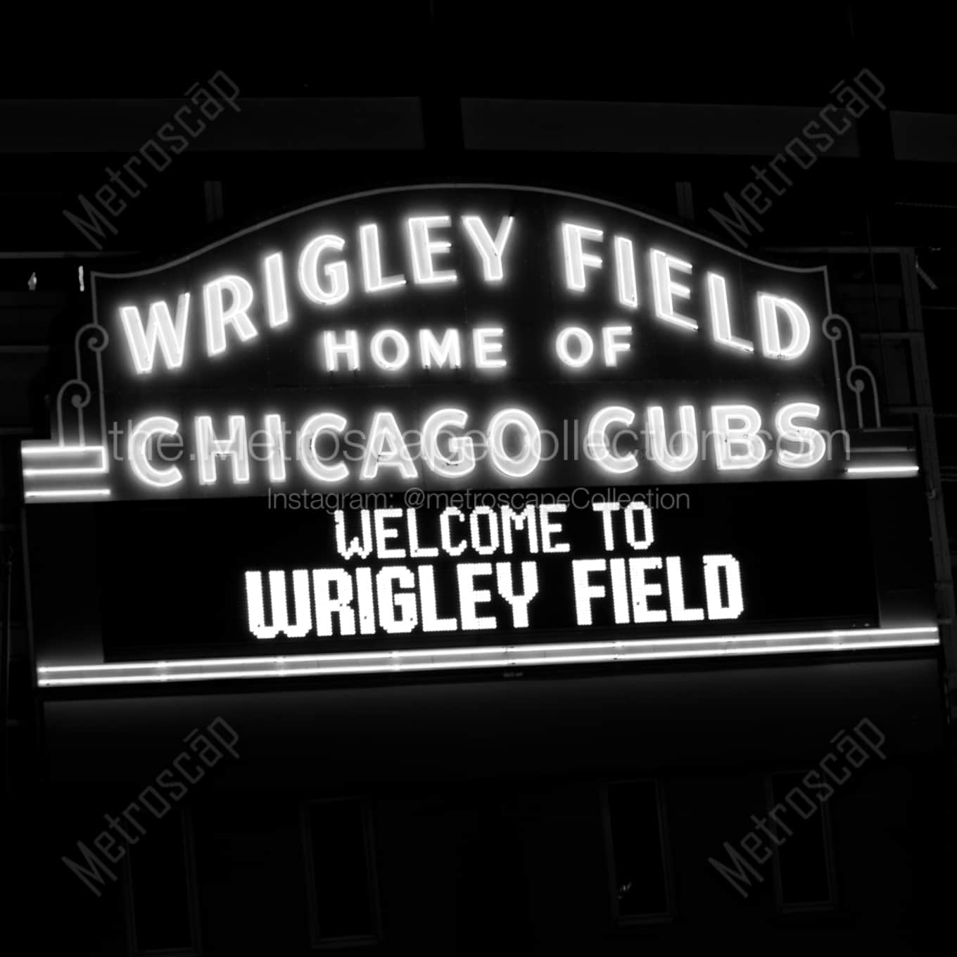 Wrigley Field Home of the Chicago Cubs landscape black and white Photography square crop