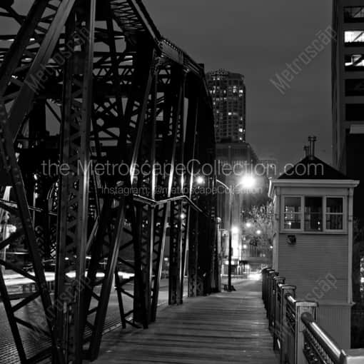 Matte Black WOOD Framed Black and White Chicago Photograph: The Kinzie Street Bridge in a Square Matte Black Wood Frame