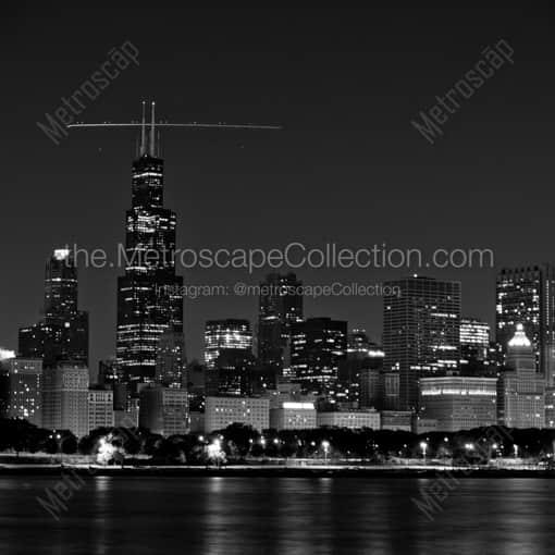Matte Black WOOD Framed Black and White Chicago Photograph: The Sears Tower, Chicago's Most Famous Skyscraper in a Square Matte Black Wood Frame