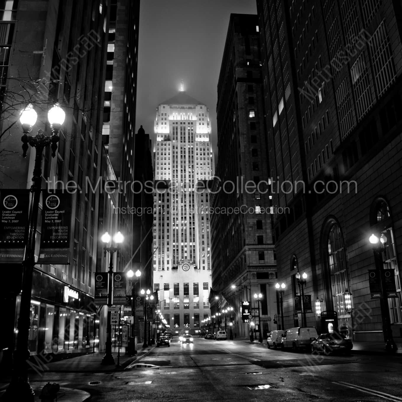 LaSalle Street Deadends into the Chicago Board of Trade Building landscape black and white Photography LaSalle Street Deadends into the Chicago Board of Trade Building landscape black and white Photography square crop