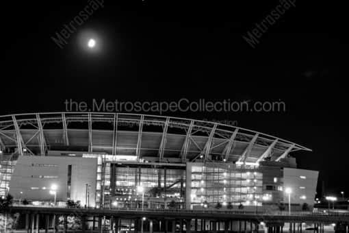 Cincinnati Black and White Photography of Paul Brown Stadium Under a Nearly Full Moon Paul Brown Stadium Under a Nearly Full Moon -- Cincinnati Black and White Photography