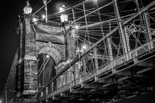 The Roebling Bridge at Night -- Cincinnati Black and White Photos