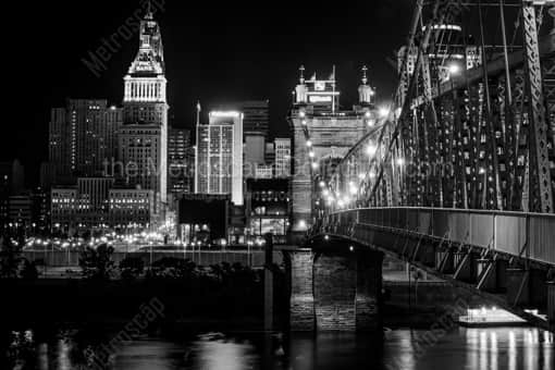 Cincinnati Black and White Photography of The Main Suspension Span of the Roebling Bridge The Main Suspension Span of the Roebling Bridge -- Cincinnati Black and White Photography