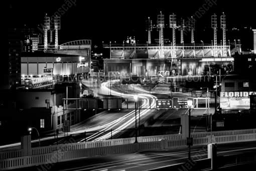 Cincinnati Black and White Photography of Traffic along the Cincinnati Riverfront and GABP Traffic along the Cincinnati Riverfront and GABP -- Cincinnati Black and White Photography