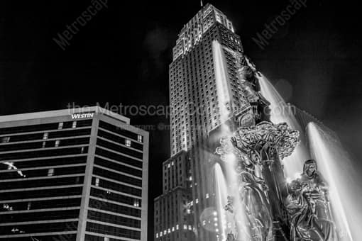 Carew Tower and Fountain Square at Night -- Cincinnati Black and White Photos