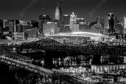 Cincinnati Black and White Photography of Paul Brown Stadium and Cincinnati Skyline Paul Brown Stadium and Cincinnati Skyline -- Cincinnati Black and White Photography
