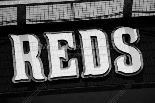 Cincinnati Black and White Photography of The Cincinnati Reds Sign in Great American Ballpark The Cincinnati Reds Sign in Great American Ballpark -- Cincinnati Black and White Photography