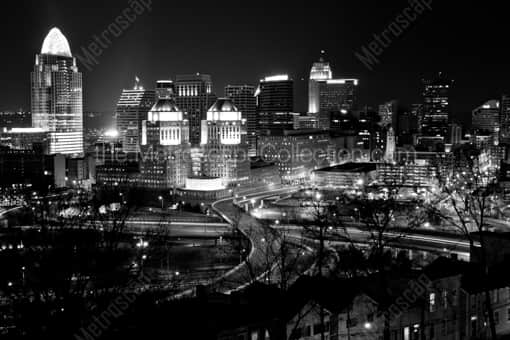 The New Cincinnati Skyline from Mt Adams -- Cincinnati Black and White Photos