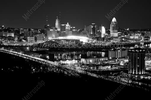 Cincinnati Black and White Photography of The New Cincinnati Skyline from Devou Park The New Cincinnati Skyline from Devou Park -- Cincinnati Black and White Photography