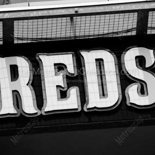 Matte Black WOOD Framed Black and White Cincinnati Photograph: The Cincinnati Reds Sign in Great American Ballpark in a Square Matte Black Wood Frame