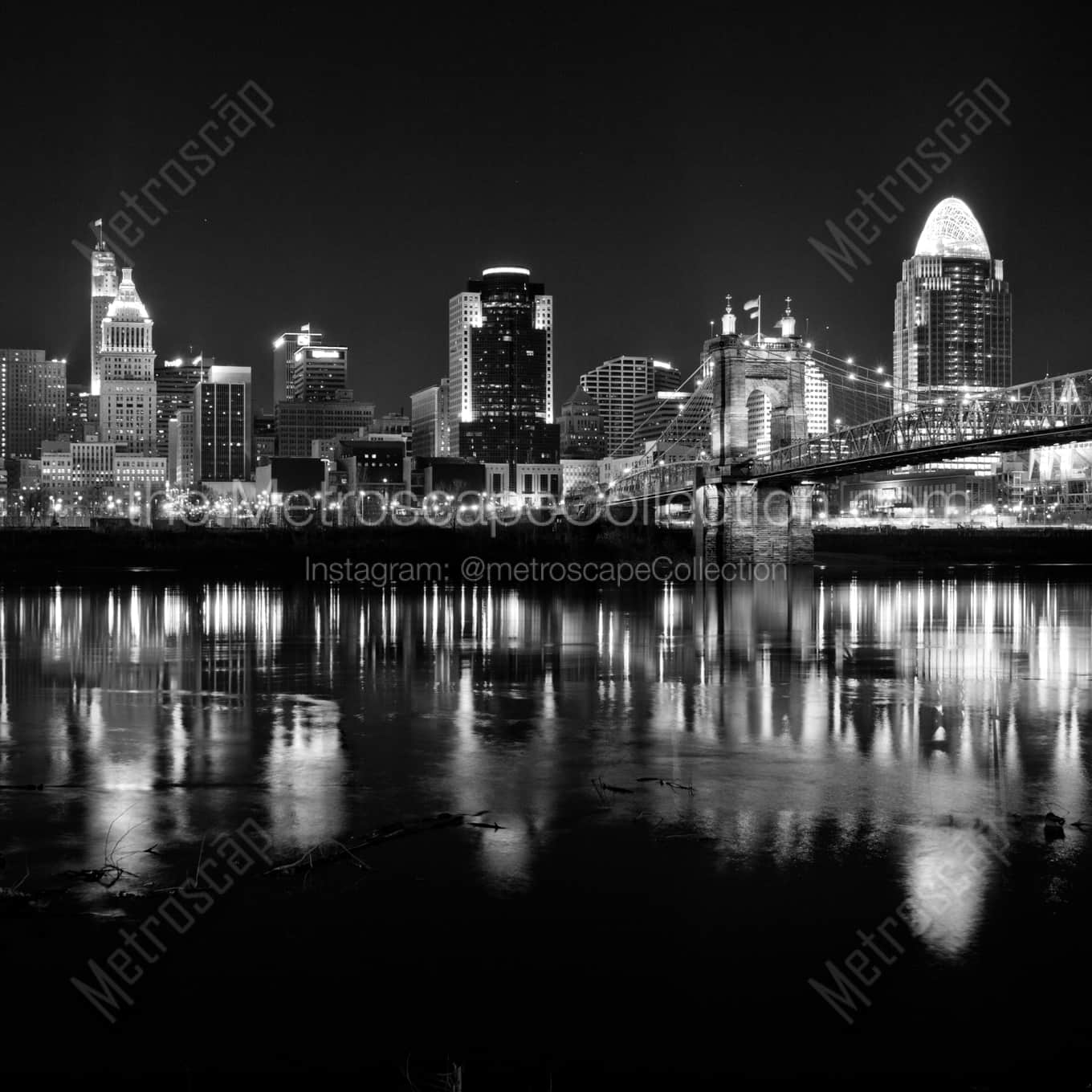 The New Cincinnati Skyline from Covington Kentucky landscape black and white Photography square crop