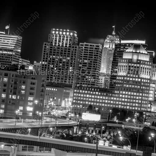 Matte Black WOOD Framed Black and White Cincinnati Photograph: The Proctor and Gamble Buildings on a Tilted Angle in a Square Matte Black Wood Frame