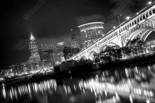 The Cleveland Skyline on a Tilted Angle -- Cleveland Black and White Photography