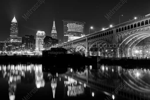 Cleveland Black and White Photography of The Cleveland Skyline with Illuminated Terminal Tower The Cleveland Skyline with Illuminated Terminal Tower -- Cleveland Black and White Photography