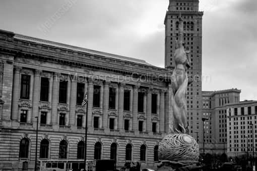 The War Memorial Fountain in February -- Cleveland Black and White Photography