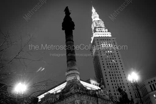 Cleveland Public Square at Night -- Cleveland Black and White Photography