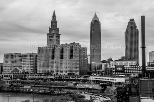 Cleveland Black and White Photography of Cleveland Skyline from Hope Memorial Bridge Cleveland Skyline from Hope Memorial Bridge -- Cleveland Black and White Photography