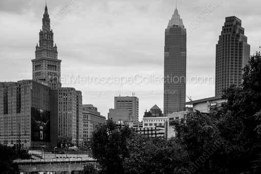 Cleveland Skyline over Railway -- Cleveland Black and White Photography