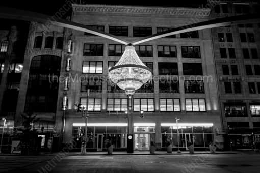 The Playhouse Square Chandelier at Night -- Cleveland Black and White Photography