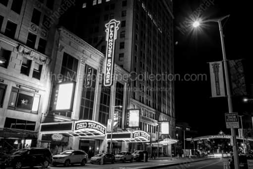 Cleveland Black and White Photography of The Ohio Theater in Playhouse Square at Night The Ohio Theater in Playhouse Square at Night -- Cleveland Black and White Photography