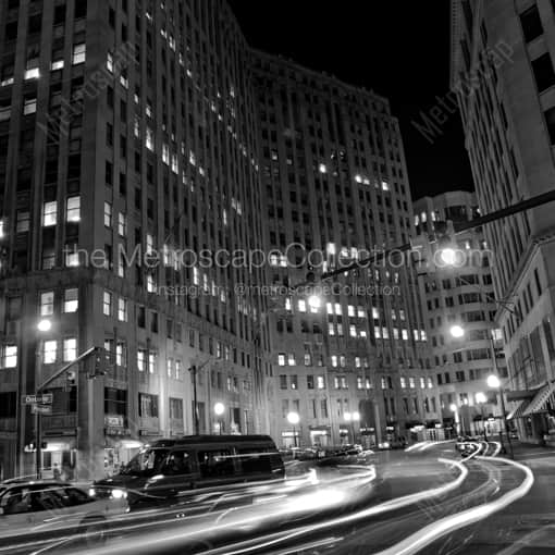 Matte Black WOOD Framed Black and White Cleveland Photograph: Traffic at Prospect and Ontario in Downtown Cleveland in a Square Matte Black Wood Frame
