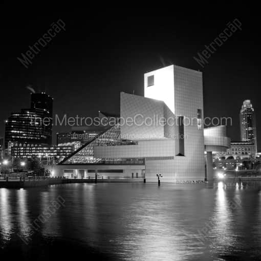 Matte Black WOOD Framed Black and White Cleveland Photograph: The Rock and Roll Hall of Fame in a Square Matte Black Wood Frame