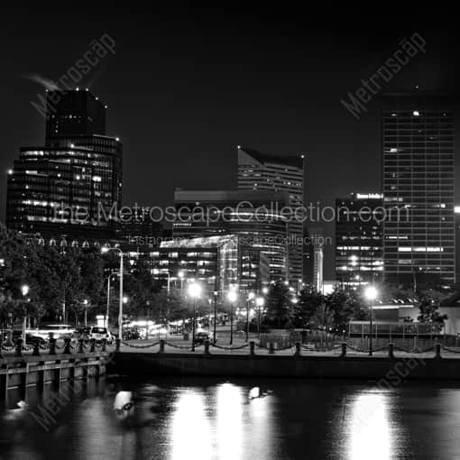 Matte Black WOOD Framed Black and White Cleveland Photograph: The Cleveland Skyline without the Rock and Roll Hall of Fame in a Square Matte Black Wood Frame