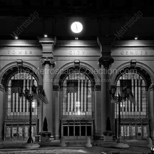 Matte Black WOOD Framed Black and White Cleveland Photograph: The Tower City Center Entrance Facing Public Square in a Square Matte Black Wood Frame