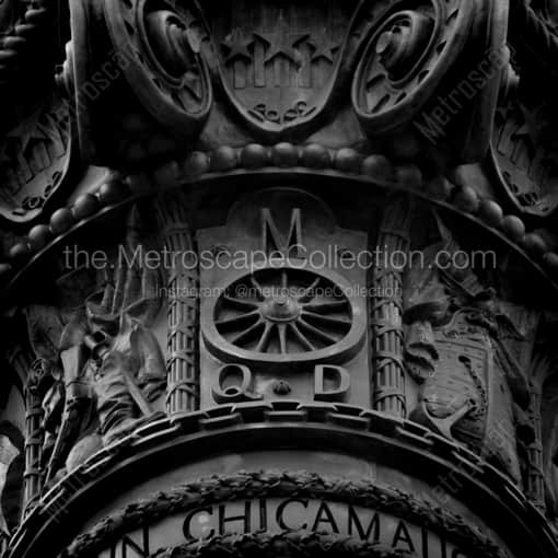 Matte Black WOOD Framed Black and White Cleveland Photograph: The Top Pedestal of the Soldiers and Sailors Monument in a Square Matte Black Wood Frame