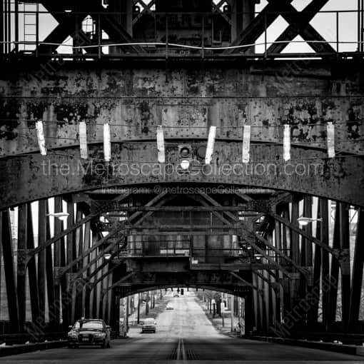 Matte Black WOOD Framed Black and White Cleveland Photograph: Columbus Road near Rivergate Park in a Square Matte Black Wood Frame